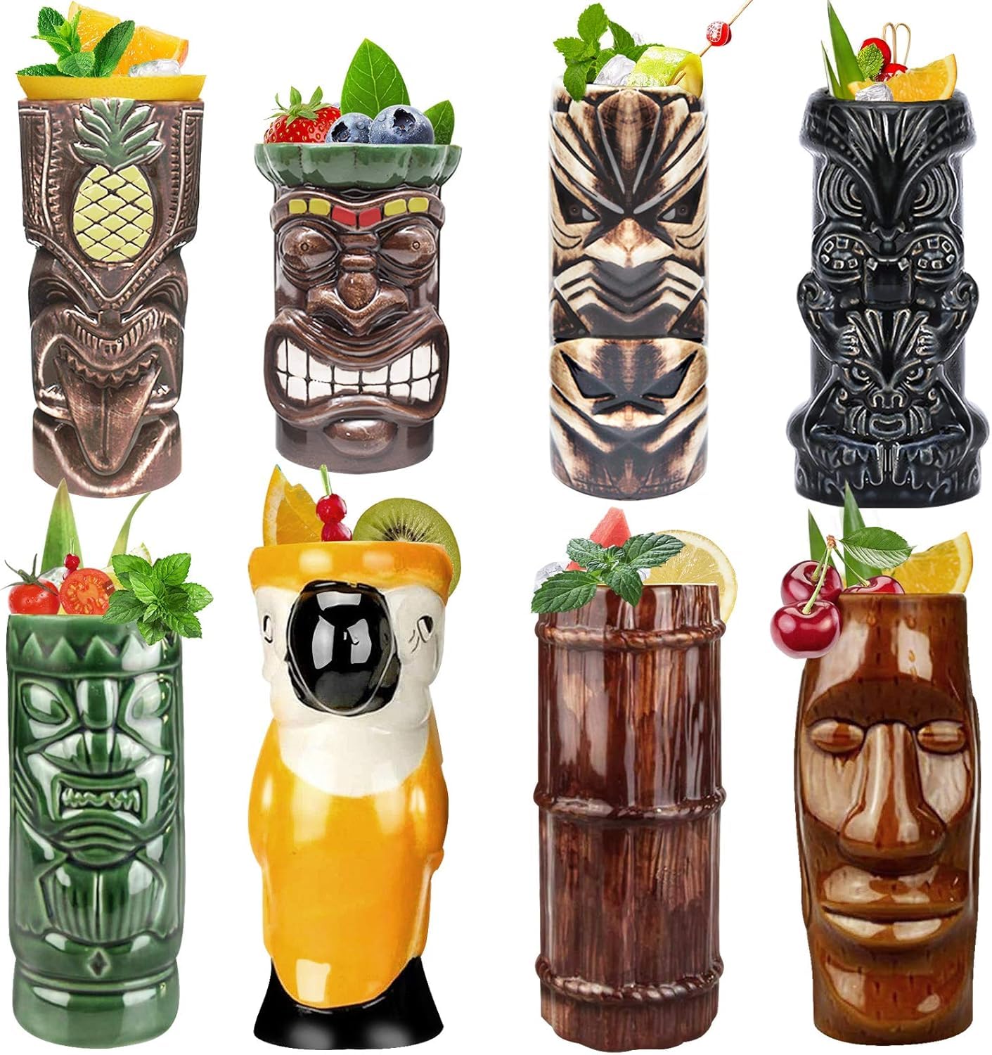 Amazon.com: LINALL Tiki Mugs Cocktail Set of 8 - Ceramic TIKI Mugs